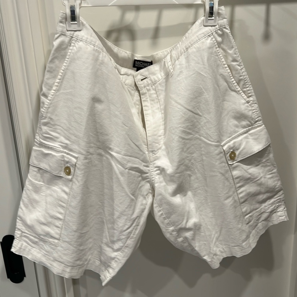 White Linen Blend Mens Michael Kors cargo shorts.